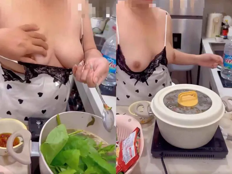 Chị vú to đang nấu ăn mà anh cứ đòi sờ vú rồi chịch